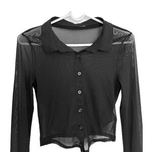 H&M Black Mesh Button Down Blouse